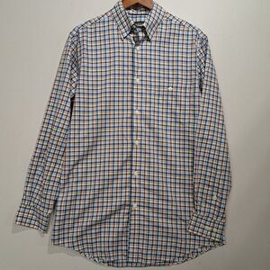 Orvis Button Down Shirt Mens Medium M Tall MT Check Blue Orange